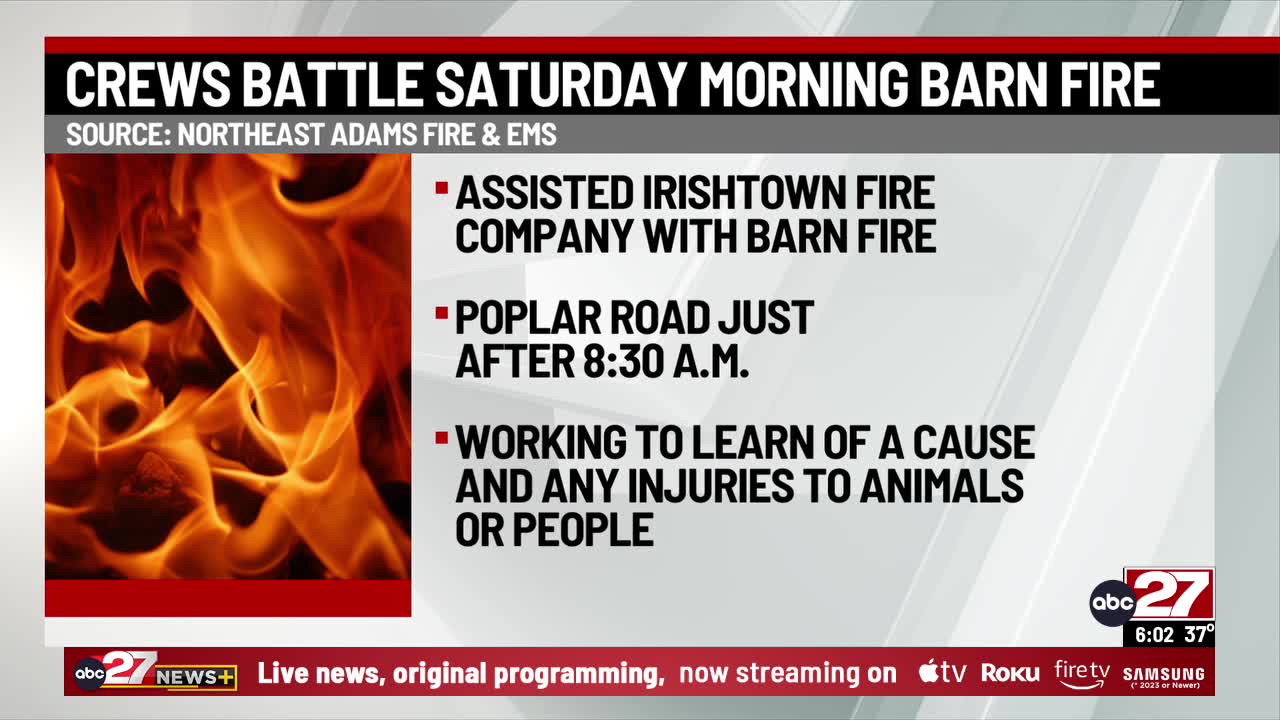 Crews respond to Adams County barn fire – ABC27