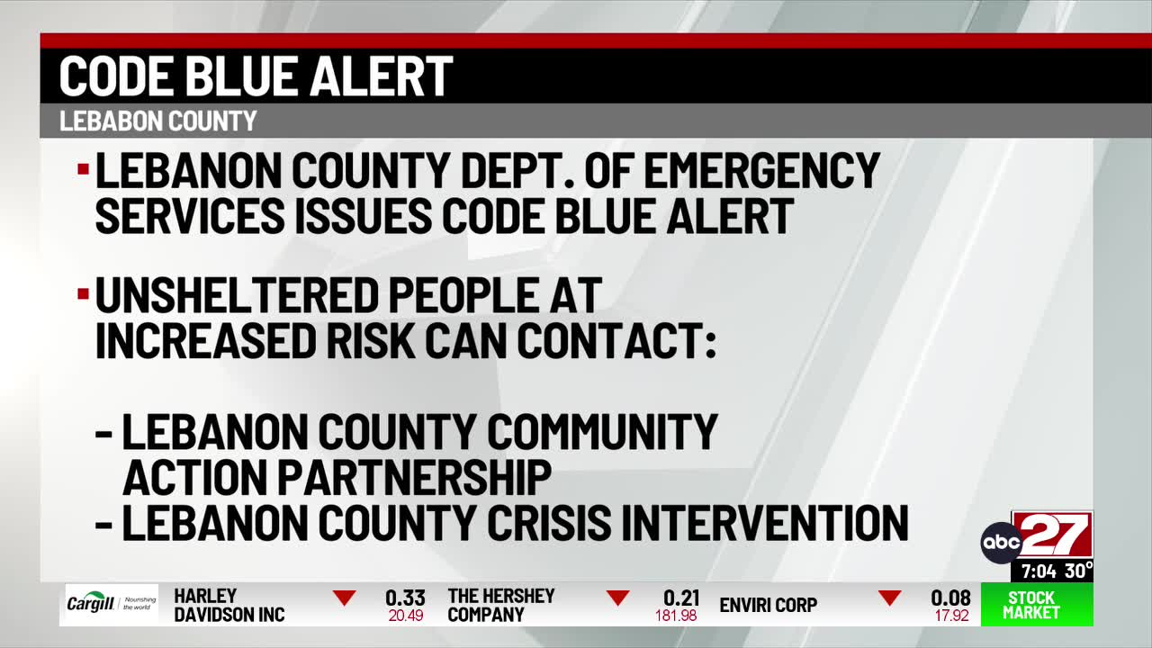 Code Blue Alert issued in Lebanon County due to frigid weather – 28/22 News