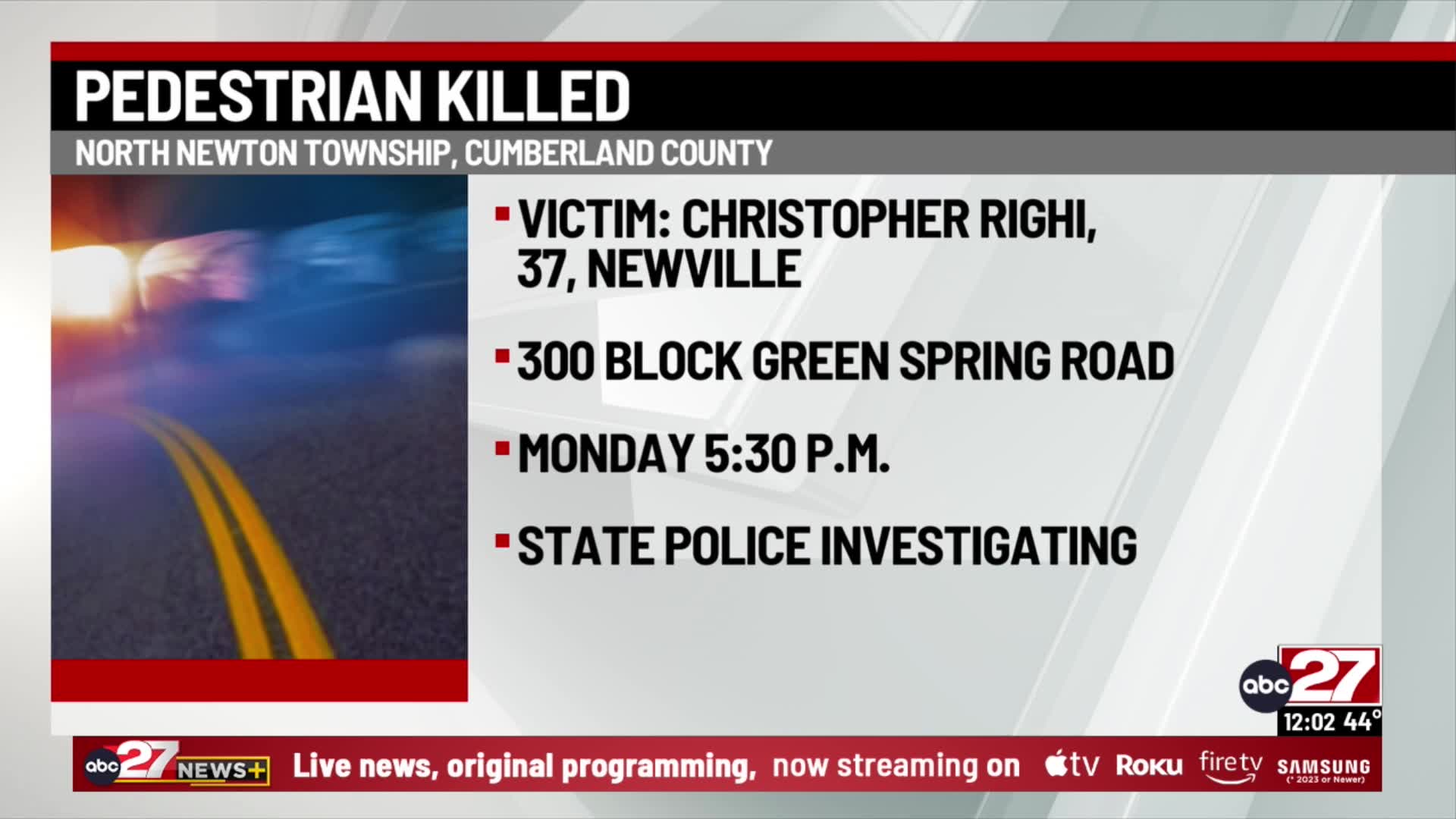 Man dead after being struck by vehicle – ABC27