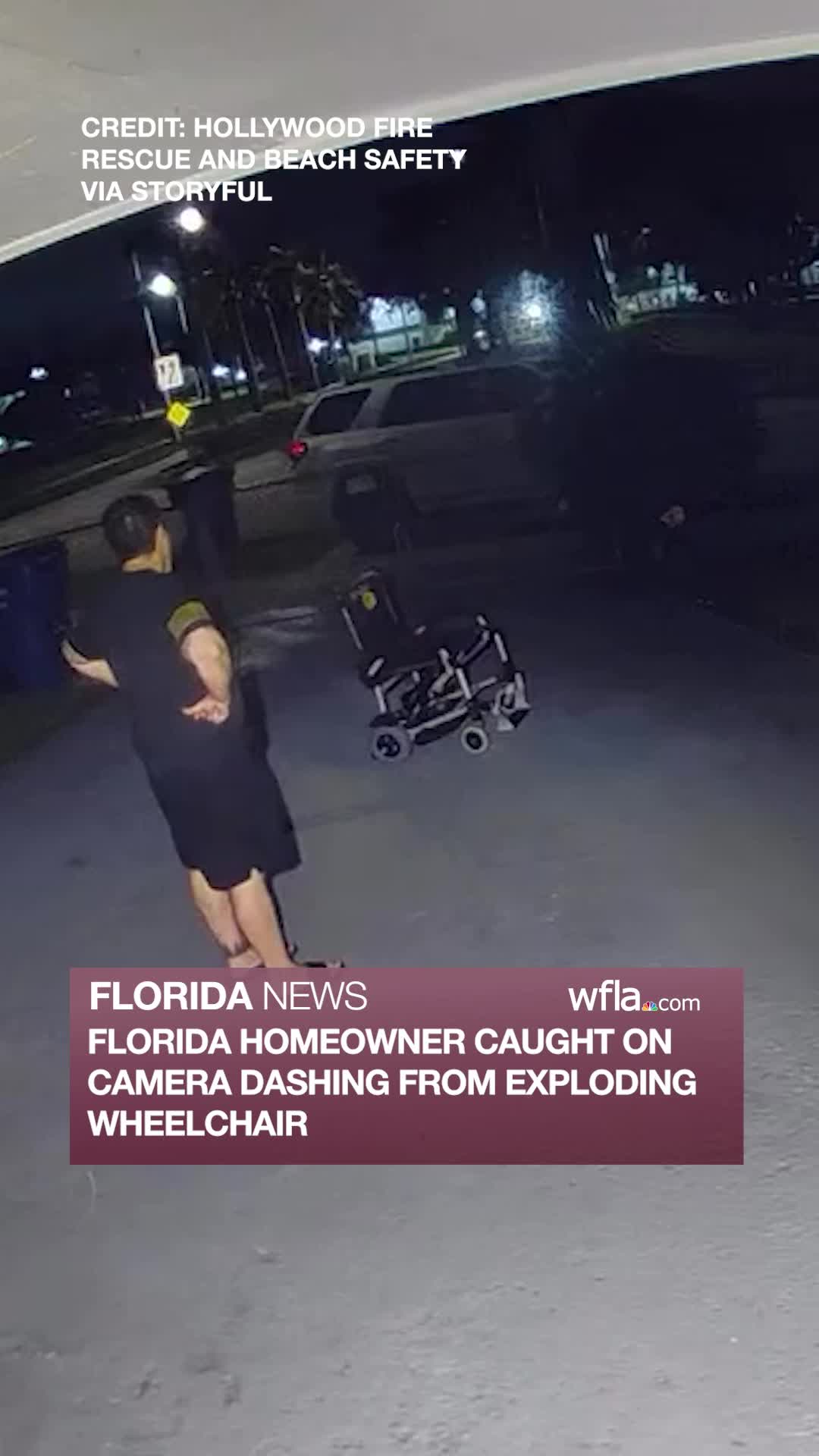 Wheelcahir Exploding Florida homeowner caught on camera dashing from exploding wheelchair ...