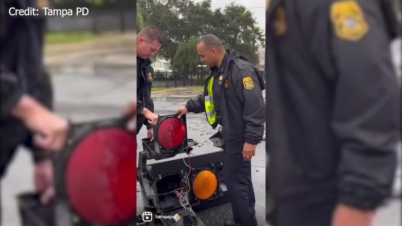 VIDEO Tampa traffic light yanked off line by Hurricane Ian WKRN News 2