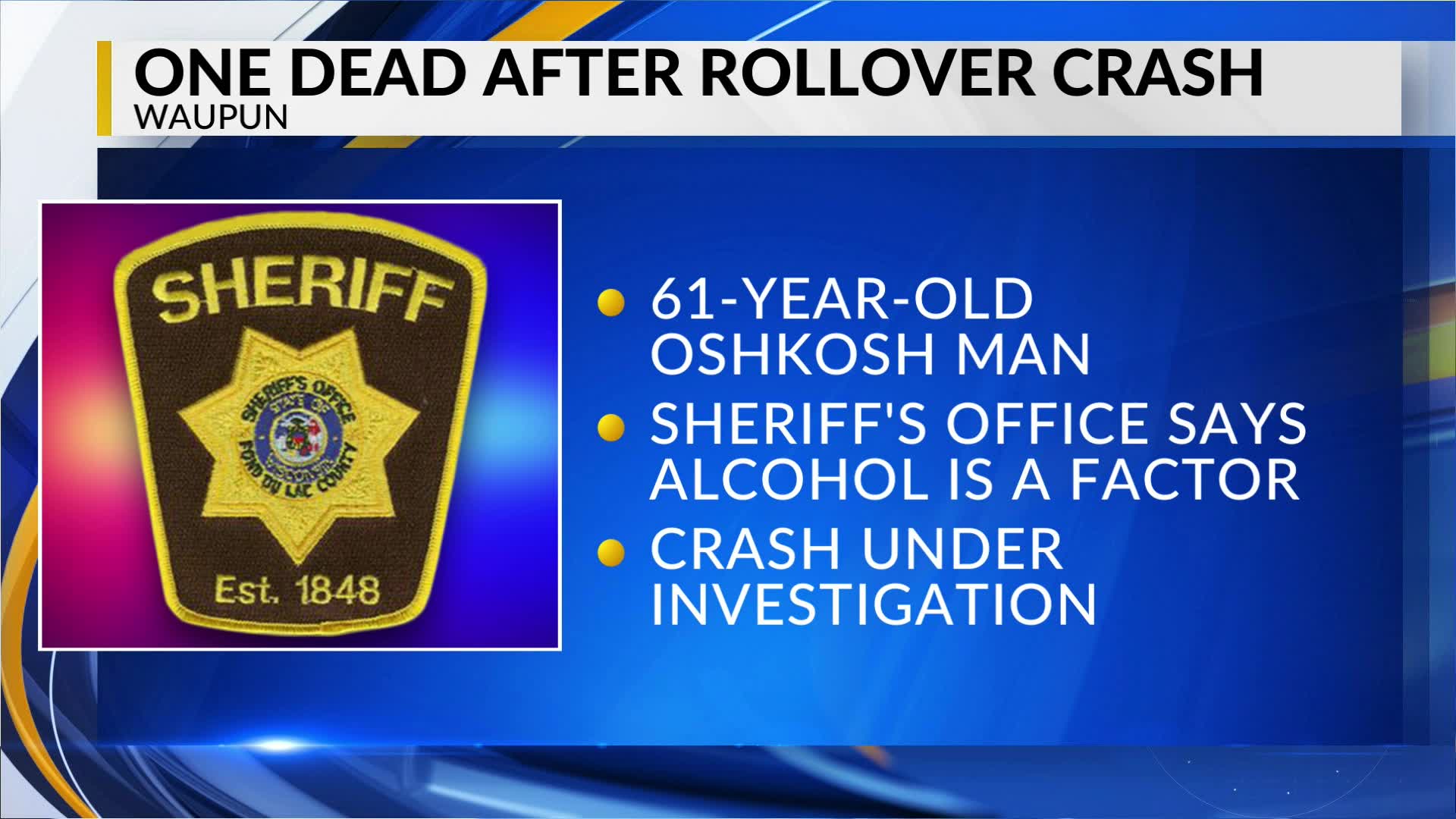 Alcohol a factor in fatal Fond du Lac rollover crash – WFRV Local 5 ...