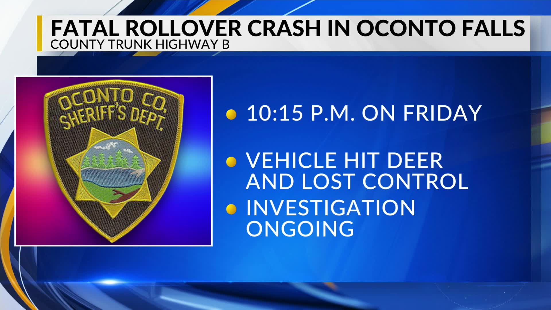 Teen driver dies in crash after hitting deer in Oconto County – WFRV ...