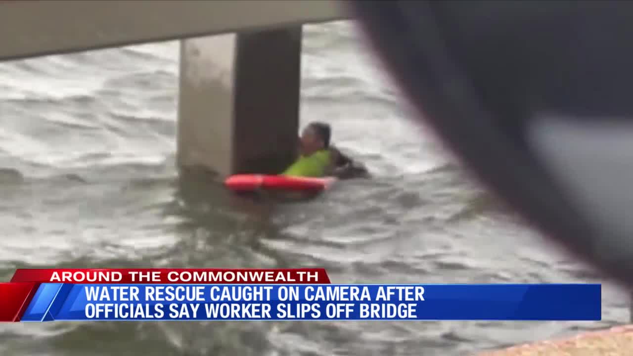 Water rescue caught on camera after official say worker slips off ...