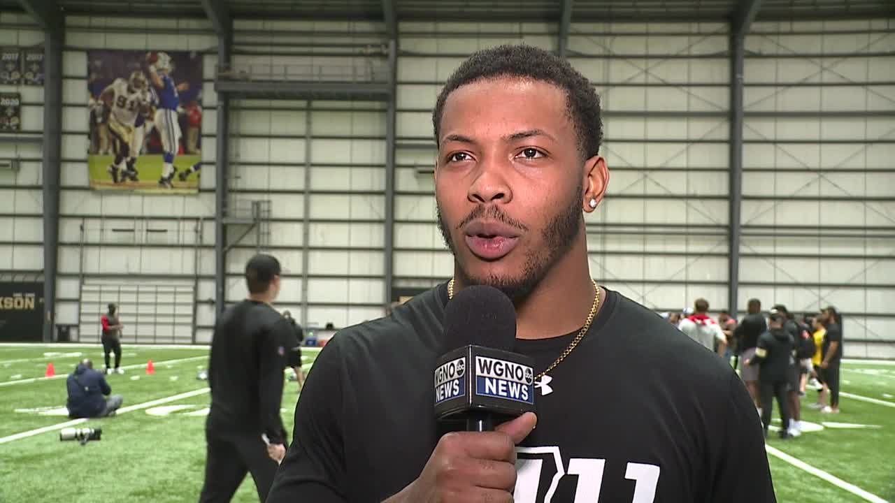 Southeastern RB Carlos Washington Jr. at Pro Day 2023 WGNO